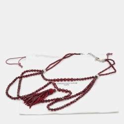 Pre Owned Dior Vintage Garnet Beaded Tassel Pendant Multi Strand Necklace