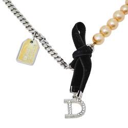Pre Owned Dior Couture Velvet Bow and Pearl Choker Necklace