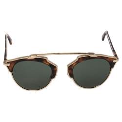 Pre Owned Dior Havana & Gold Tone / Green 06JQT DiorSoReal Aviator Sunglasses
