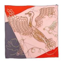 مملوكة مسبقًا Dior Pink & Orange Bird Logo Charm Silk Square Scarf