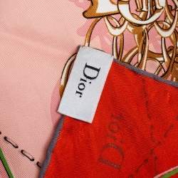 مملوكة مسبقًا Dior Pink & Orange Bird Logo Charm Silk Square Scarf
