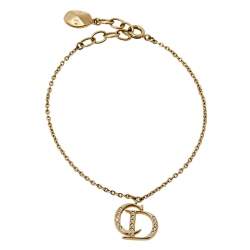 Pre Owned Dior CD Logo Charm Crystal Gold Tone Bracelet