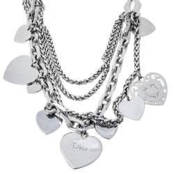 مملوكة مسبقًا Dior Silver Tone Multi Strand Heart Charm Necklace