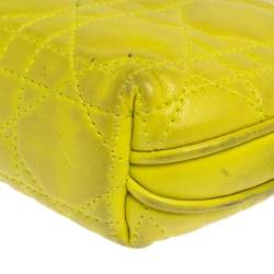 Pre Owned Dior Yellow Cannage Leather Lady Dior Cosmetic Pouch
