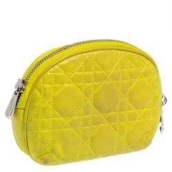 Pre Owned Dior Yellow Cannage Leather Lady Dior Cosmetic Pouch