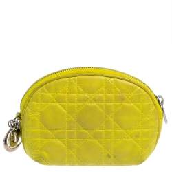 Pre Owned Dior Yellow Cannage Leather Lady Dior Cosmetic Pouch
