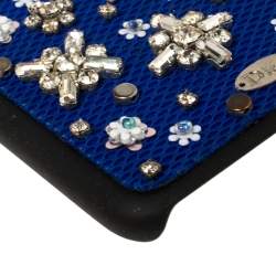 Dior Blue Fabric Stardust Crystal Embellished iPhone 6 Plus Case