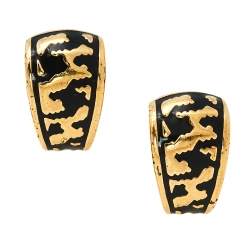 Pre Owned أقراط ديور مرصع كليب أون إيناميل أسود فينتدج