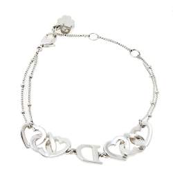 Pre Owned سوار ديور قلوب متداخلة معدن فضي اللون و كريستال 