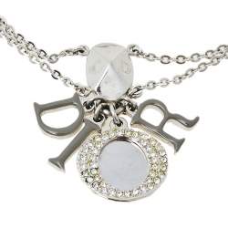 Dior Grey Enamel Crystal Silver Tone Letter Charm Bracelet