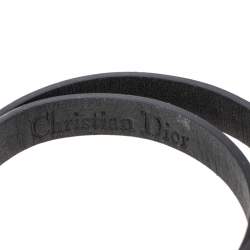 Pre Owned Dior J'adior Black Leather Antique Gold Tone Double Tour Bracelet