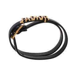 Pre Owned Dior J'adior Black Leather Antique Gold Tone Double Tour Bracelet