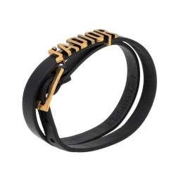 Pre Owned Dior J'adior Black Leather Antique Gold Tone Double Tour Bracelet
