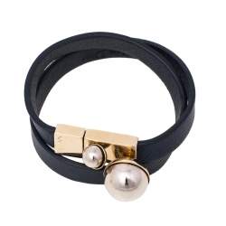 Pre Owned Christian Dior Blue Leather Mise En Dior Double Wrap Bracelet M