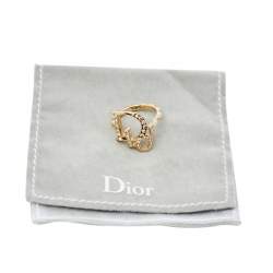 Dior Gold Tone Crystal Embedded Logo Ring Size EU 50