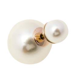 Pre Owned أقراط بريمه ديور تريبالز لؤلؤ صناعي ومعدن ذهبي اللون