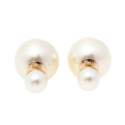 Pre Owned أقراط بريمه ديور تريبالز لؤلؤ صناعي ومعدن ذهبي اللون