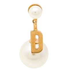 Christian Dior Goldtone Metal Faux Pearl My ABCDIOR Tribales Letter x Earring