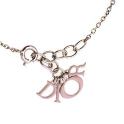 Pre Owned Dior Enamel Logo Charms Silver Tone Bracelet
