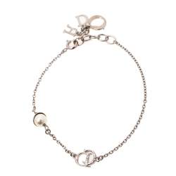 Pre Owned Dior Enamel Logo Charms Silver Tone Bracelet