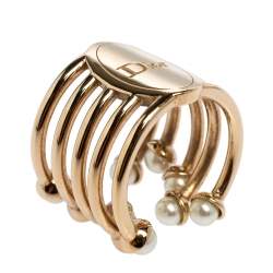 Louis Vuitton Speedy Faux Pearls Gold Tone Metal Ring Size 53 Size 6.5