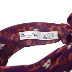 Pre Owned Dior Purpl Floral Print Silk Tie Detail Head Band