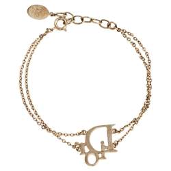 Pre Owned Dior Gold Tone Crystal Oblique Bracelet