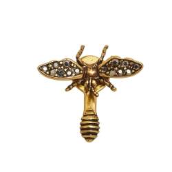 Pre Owned Dior Aged Gold Tone J'adior & Bee Crystal Embellished Asymmetrical Earrings