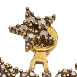 Pre Owned Dior Aged Gold Tone J'adior & Bee Crystal Embellished Asymmetrical Earrings