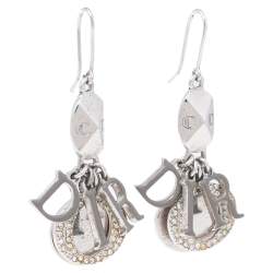 Pre Owned أقراط ديور إيناميل رصاصي فضي اللون بدلاية حروف الماركة 