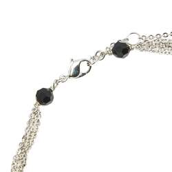 Pre Owned Dior Silver Tone Crystal Embellished Logo Charm Necklace