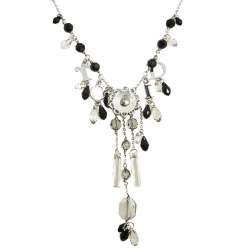 Pre Owned Dior Silver Tone Crystal Embellished Logo Charm Necklace