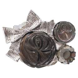 Pre Owned Dior Silver Tone Crystal Bow Detail Cocktail Ring Size 54