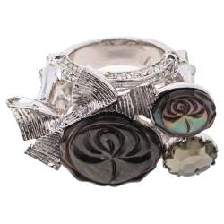 Pre Owned Dior Silver Tone Crystal Bow Detail Cocktail Ring Size 54