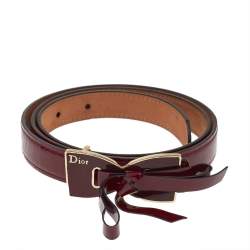 Pre Owned Dior Red Patent Leather Bow Belt 85cm