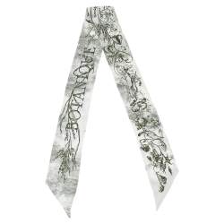 Pre Owned Dior White & Green ABCDior B 'Botanique' Mitzah Silk Bandeau Scarf