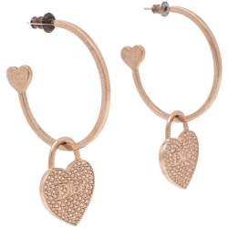 Pre Owned أقراط حلقات ديور معدن ذهبي اللون قفل قلب مرصع كريستال