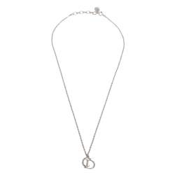 مملوكة مسبقًا Dior Silver Tone Crystal CD Pendant Necklace