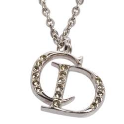 مملوكة مسبقًا Dior Silver Tone Crystal CD Pendant Necklace
