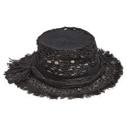 Pre Owned Dior Dark Grey Woven Jardin Raffia Hat