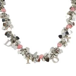 Pre Owned Dior Silver Tone Multi Heart Charms Necklace