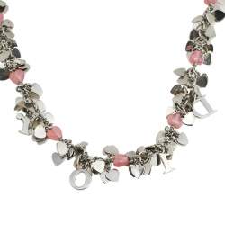 Pre Owned Dior Silver Tone Multi Heart Charms Necklace