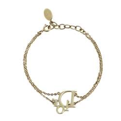 Pre Owned Dior Gold Tone Crystal Oblique Charm Bracelet 
