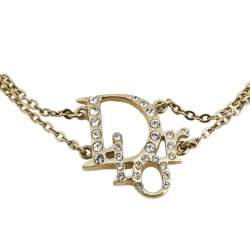 Pre Owned Dior Gold Tone Crystal Oblique Charm Bracelet 