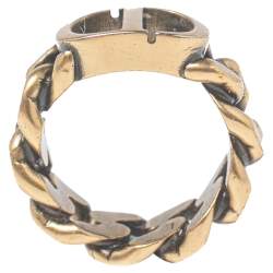 Pre Owned Christian Dior CD Logo Gold Tone Metal Chain Link Ring Size 55