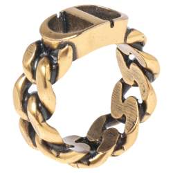 Pre Owned Christian Dior CD Logo Gold Tone Metal Chain Link Ring Size 55