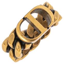 Pre Owned Christian Dior CD Logo Gold Tone Metal Chain Link Ring Size 55