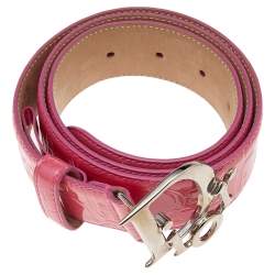 مملوكة مسبقًا حزام ديور إبزيم شعار جلد لامع أوبليك وردي 85 سم