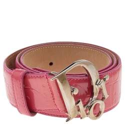 مملوكة مسبقًا حزام ديور إبزيم شعار جلد لامع أوبليك وردي 85 سم