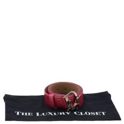 مملوكة مسبقًا حزام ديور إبزيم شعار جلد لامع أوبليك وردي 85 سم